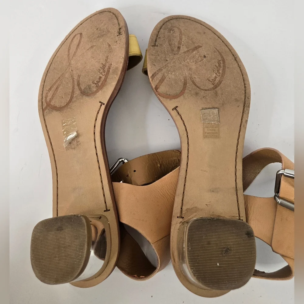 Sam Edelman‎ Trixie Sandals Size 7.5 Tan & Gold, Heel Buckle Ankles Toe Strap - Picture 8 of 10